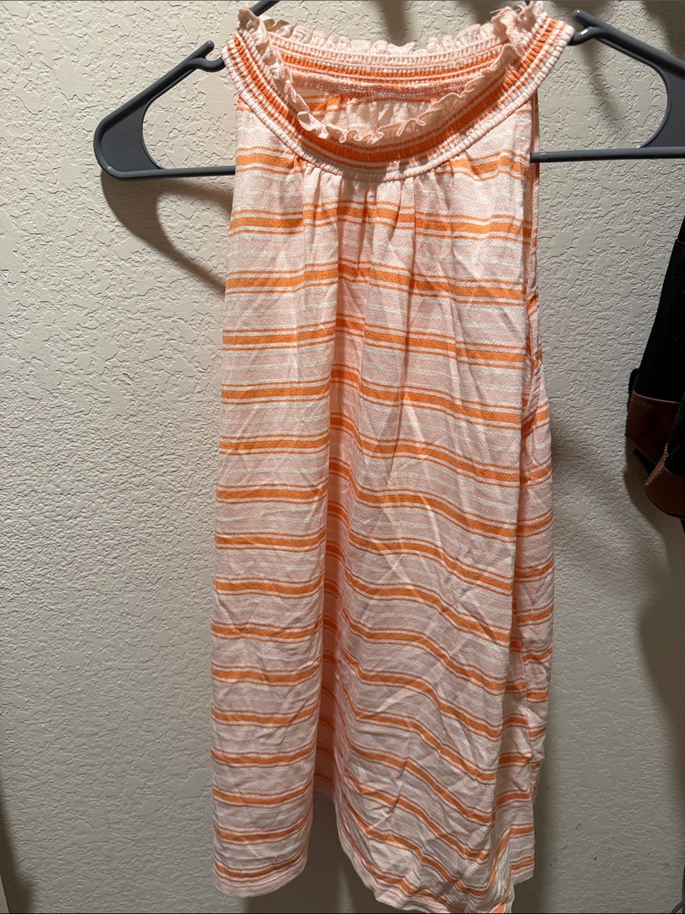 LOFT Peach and White Striped Tank Top